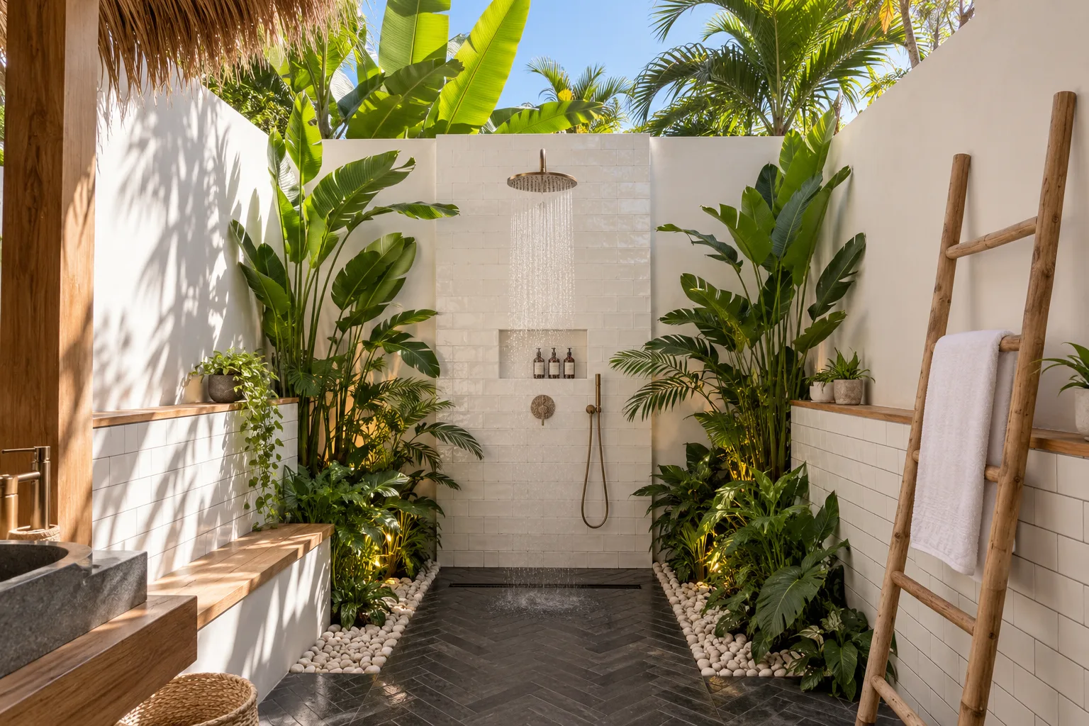 Tropical bathroom at Villa Argos
