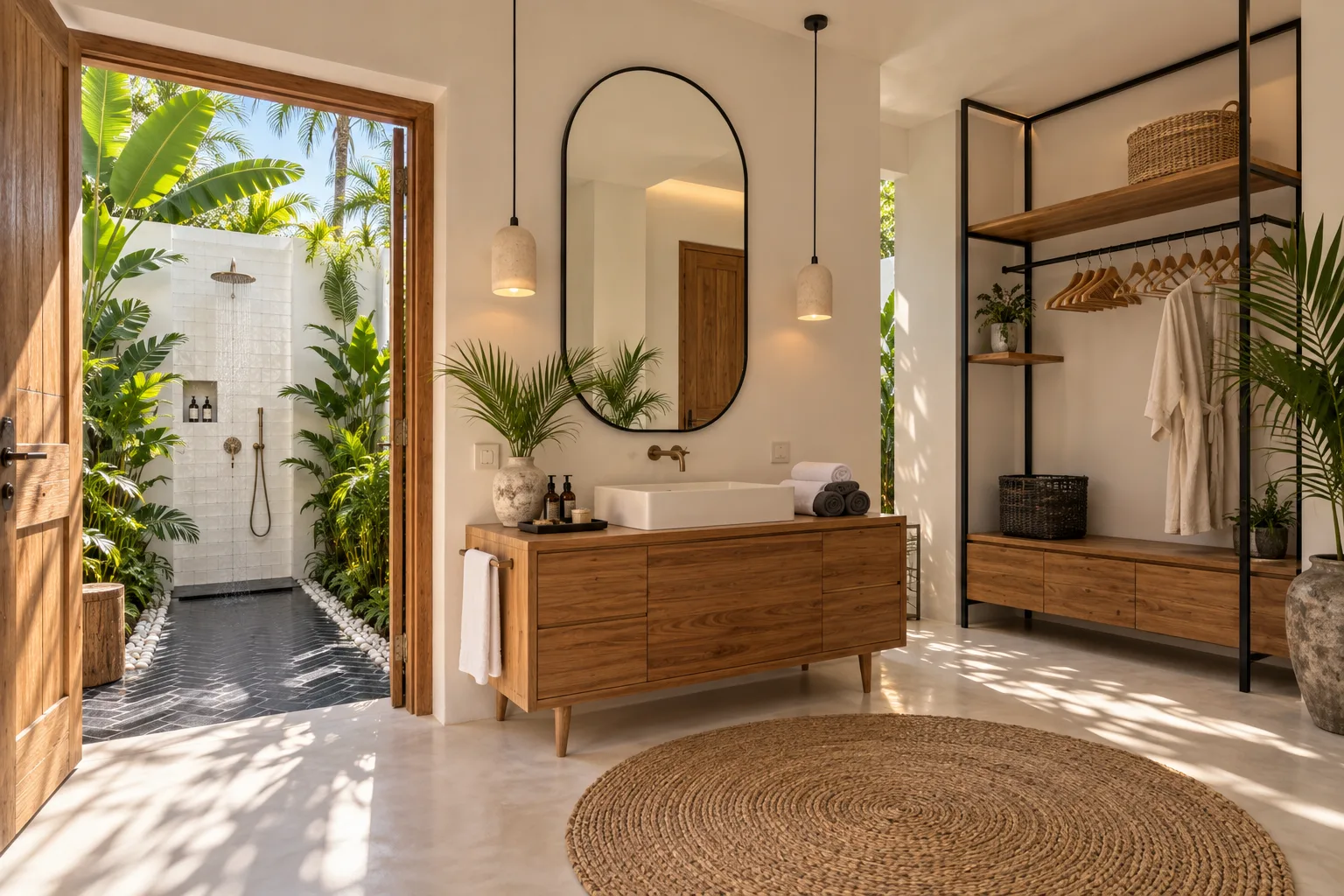 Dressing area and bathroom at Villa Argos